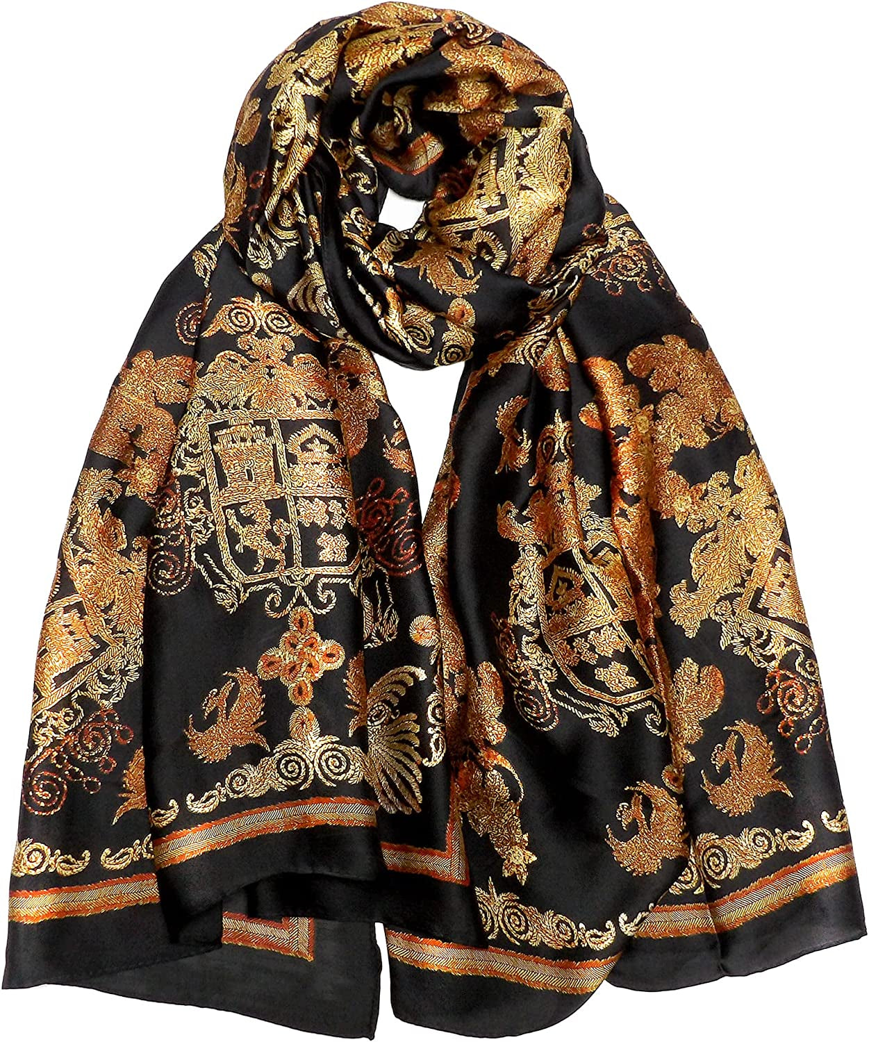 Silk Scarf for Women Fashion Long Satin Lightweight Large Shawl Wrap Printed Sleep 70''X35'' Apparel & Accessories > Clothing Accessories > Scarves & Shawls Wealish 12-black  