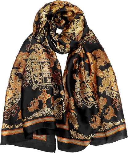 Silk Scarf for Women Fashion Long Satin Lightweight Large Shawl Wrap Printed Sleep 70''X35'' Apparel & Accessories > Clothing Accessories > Scarves & Shawls Wealish 12-black  