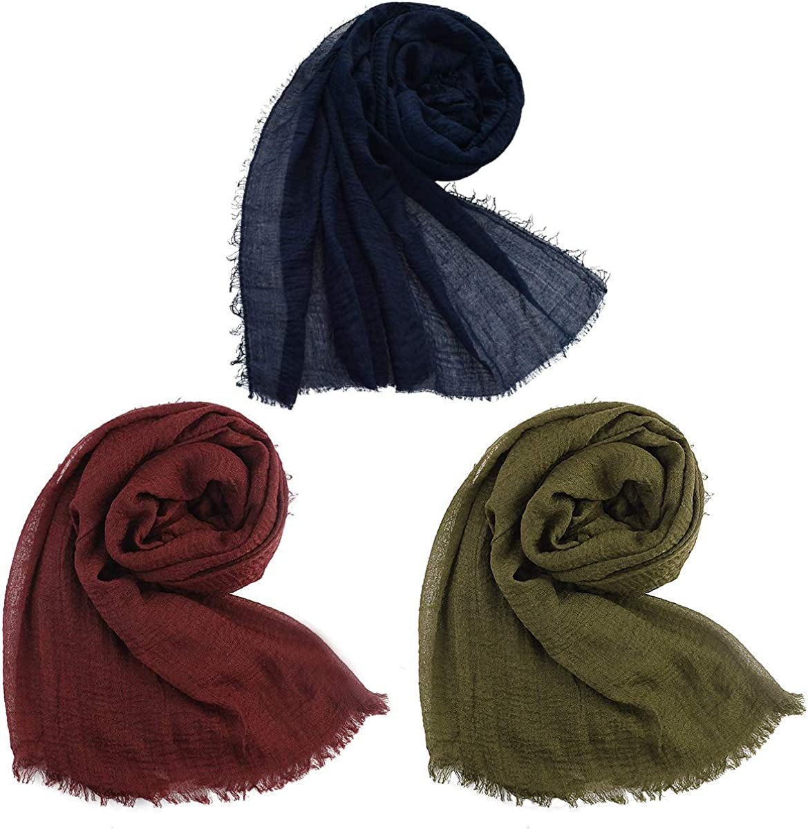 Wobe 3Pcs Women Soft Cotton Hemp Scarf Shawl Long Scarves, Travel Sunscreen Apparel & Accessories > Clothing Accessories > Scarves & Shawls Wobe Mixed 3 Color B  