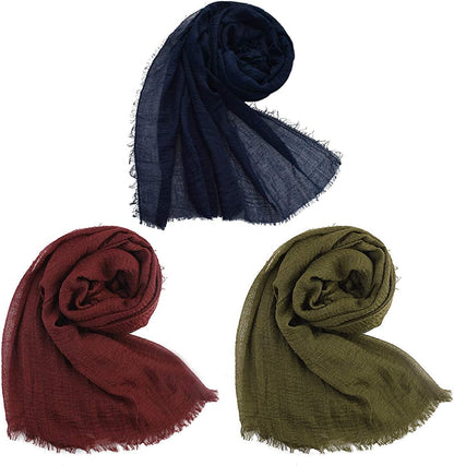 Wobe 3Pcs Women Soft Cotton Hemp Scarf Shawl Long Scarves, Travel Sunscreen Apparel & Accessories > Clothing Accessories > Scarves & Shawls Wobe Mixed 3 Color B  