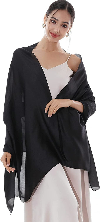 RIIQIICHY Pashmina Shawls Wraps for Women Evening Dresses like Chiffon Silk Scarf for Weddings Apparel & Accessories > Clothing Accessories > Scarves & Shawls RIIQIICHY Black-1  