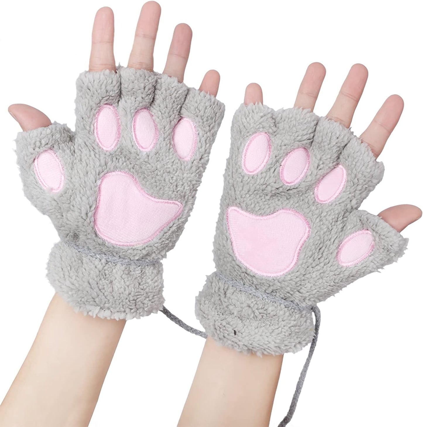 Odema Womens Bear Plush Cat Paw Claw Glove Soft Winter Fingerless Mitten Gloves Apparel & Accessories > Clothing Accessories > Gloves & Mittens Odema Gray  