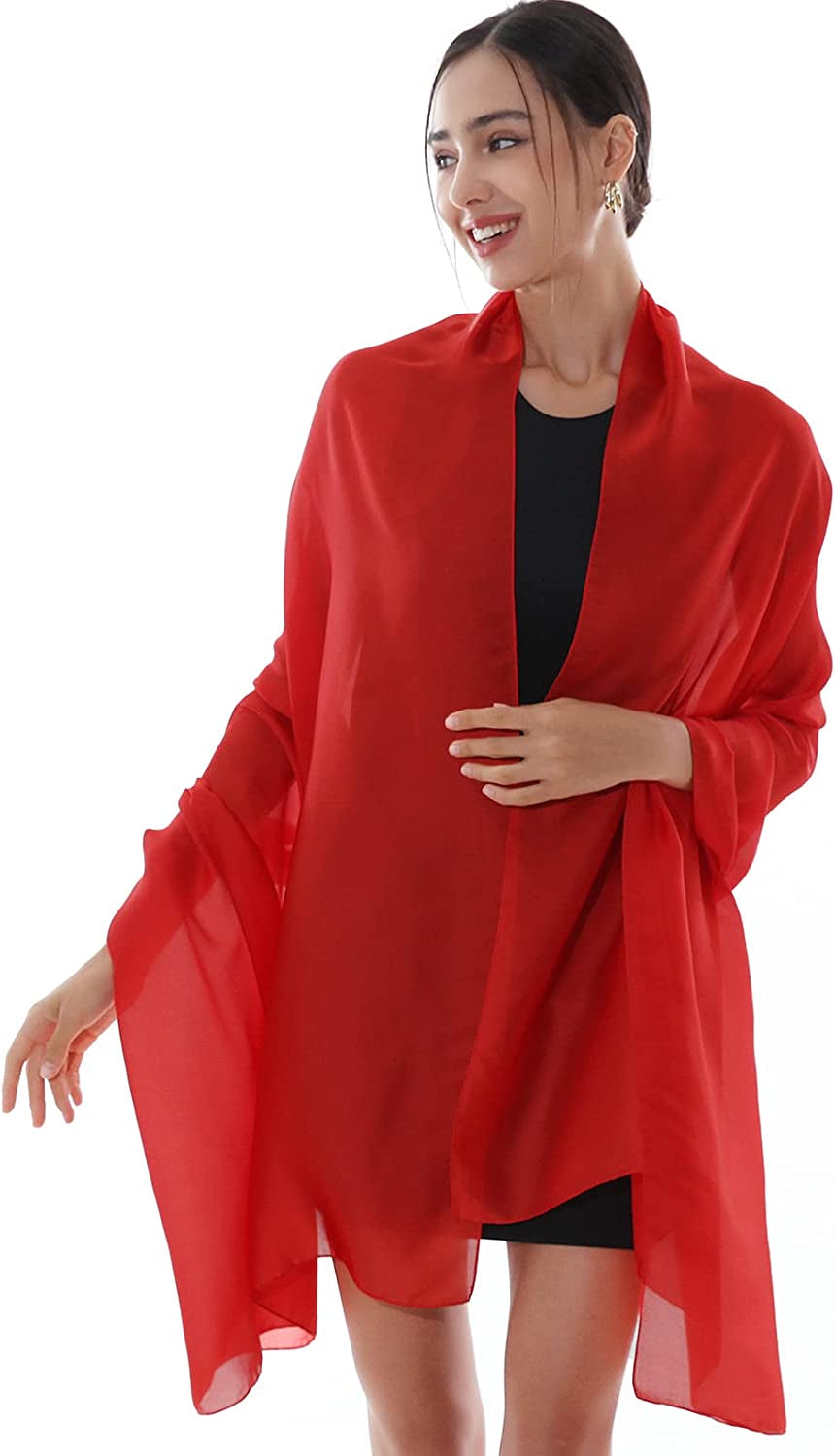 RIIQIICHY Pashmina Shawls Wraps for Women Evening Dresses like Chiffon Silk Scarf for Weddings Apparel & Accessories > Clothing Accessories > Scarves & Shawls RIIQIICHY Red-2  