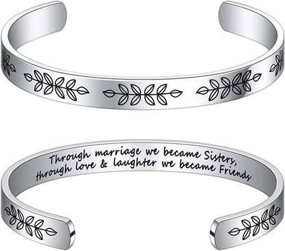 M MOOHAM Bracelets for Women- Engraved Quote Inspirational Bracelet Birthday Christmas Funny Gifts for Best Friend, Daughter, Son, Sister, Niece, Mom, Coworkers, Stainless Steel Jewelry Apparel & Accessories > Jewelry > Bracelets M MOOHAM Wedding gifts-Through marriage we became sisters, through love & laughter we became friends(8mm)  