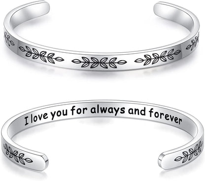 Aryahozel Motivational Cuff Bracelet for Women Girls, Personalized Jewelry Gifts for Her Daughter Mom Sister Niece Best Friends, Engraved Different Sayings Apparel & Accessories > Jewelry > Bracelets AryaHozel Women/Girl gift-I love you always and forever  