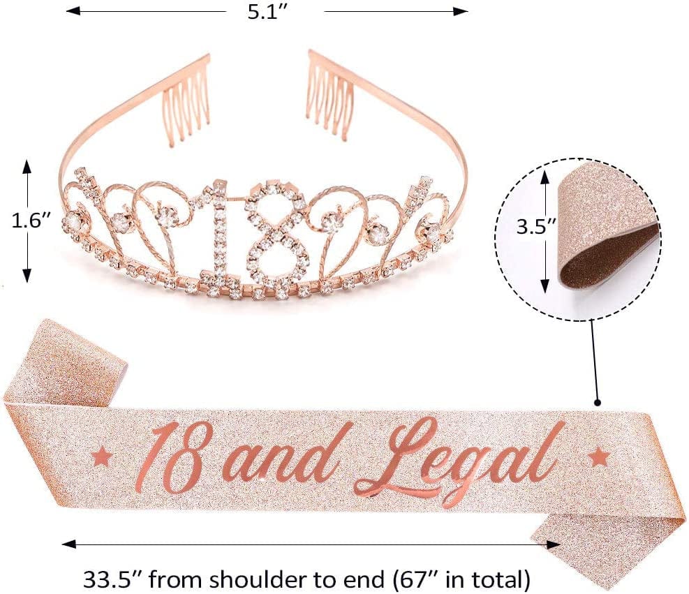 "18 and Legal" Sash and Rhinestone Crown Set - 18Th Birthday Party Gifts Birthday Sash for Girl Birthday Party Supplies Apparel & Accessories > Clothing Accessories > Sashes YULIPS   