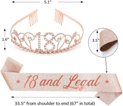 "18 and Legal" Sash and Rhinestone Crown Set - 18Th Birthday Party Gifts Birthday Sash for Girl Birthday Party Supplies Apparel & Accessories > Clothing Accessories > Sashes YULIPS   