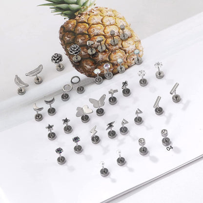 18 Pairs Stainless Steel Stud Earrings Set for Women Men Star Moon Flower Heart Leaf Opal 20G Cartilage Earrings Hypoallergenic Flatback Earrings Piercing Jewelry Apparel & Accessories > Jewelry > Earrings Staligue   