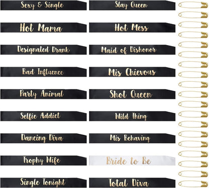 18 Pcs Bachelorette Party Sashes for Bride and Bridesmaid, Bridal Shower Engagement Wedding Party Favors Apparel & Accessories > Clothing Accessories > Sashes YZDING   