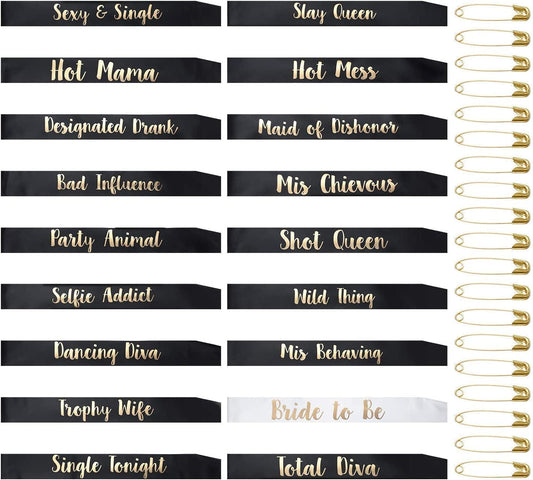 18 Pcs Bachelorette Party Sashes for Bride and Bridesmaid, Bridal Shower Engagement Wedding Party Favors Apparel & Accessories > Clothing Accessories > Sashes YZDING   