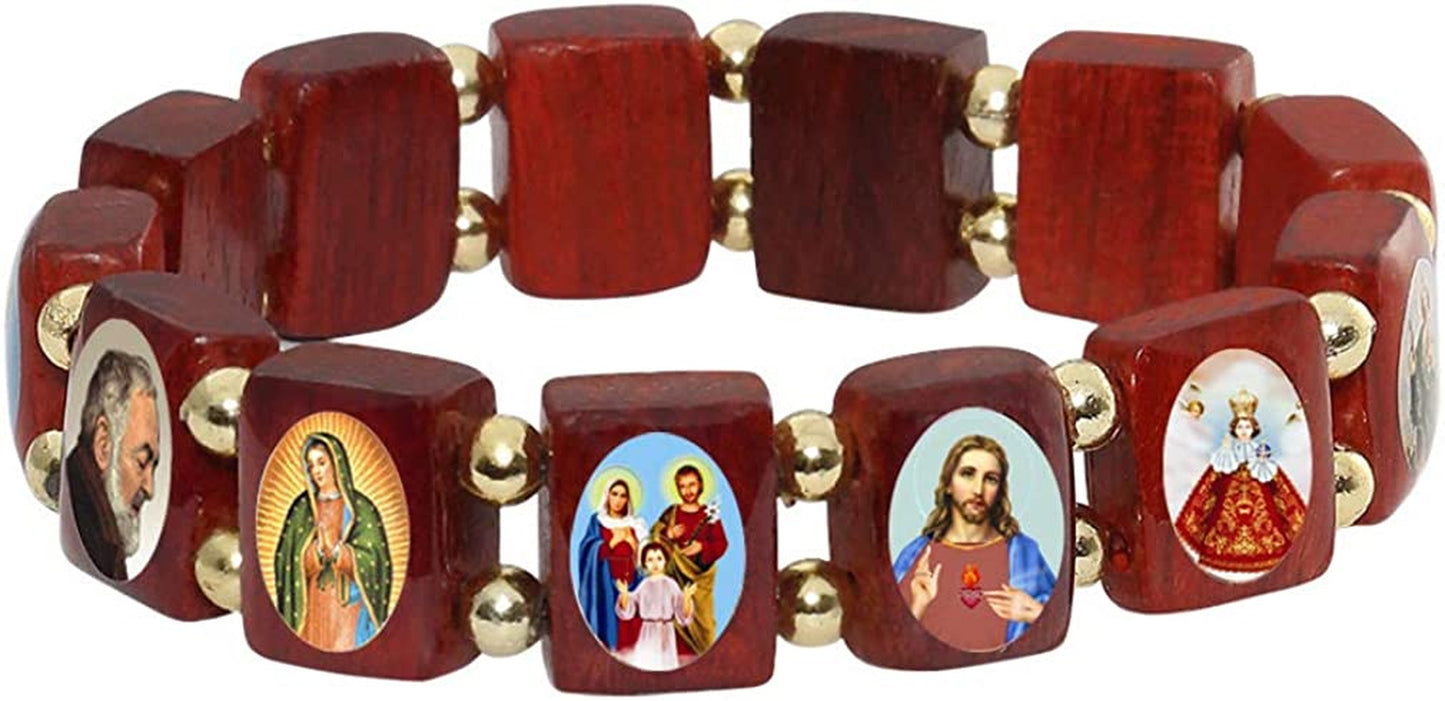 Catholica Shop I Catholic Religious Bracelets with Assorted Color Images of Saints, Jesus and Mary I Wooden Stretchable Bracelet I Catholic Gifts Bracelets I Religious Bracelet Apparel & Accessories > Jewelry > Bracelets cs   