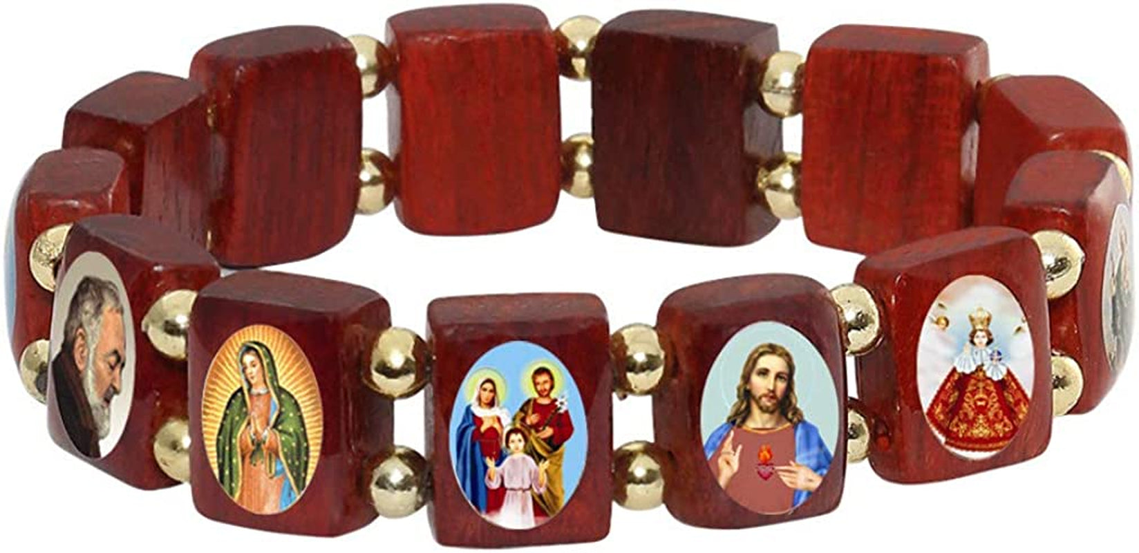 Catholica Shop I Catholic Religious Bracelets with Assorted Color Images of Saints, Jesus and Mary I Wooden Stretchable Bracelet I Catholic Gifts Bracelets I Religious Bracelet Apparel & Accessories > Jewelry > Bracelets cs   