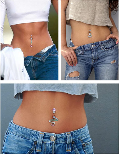 Rksndnn 14G Belly Button Rings Dangle for Women Stainless Steel Belly Rings Belly Piercing Jewelry Snake Reverse Spiral with Clear Cz Navel Rings Belly Button Ring Belly Ring Body Piercing Jewelry Apparel & Accessories > Jewelry > Rings Generic   