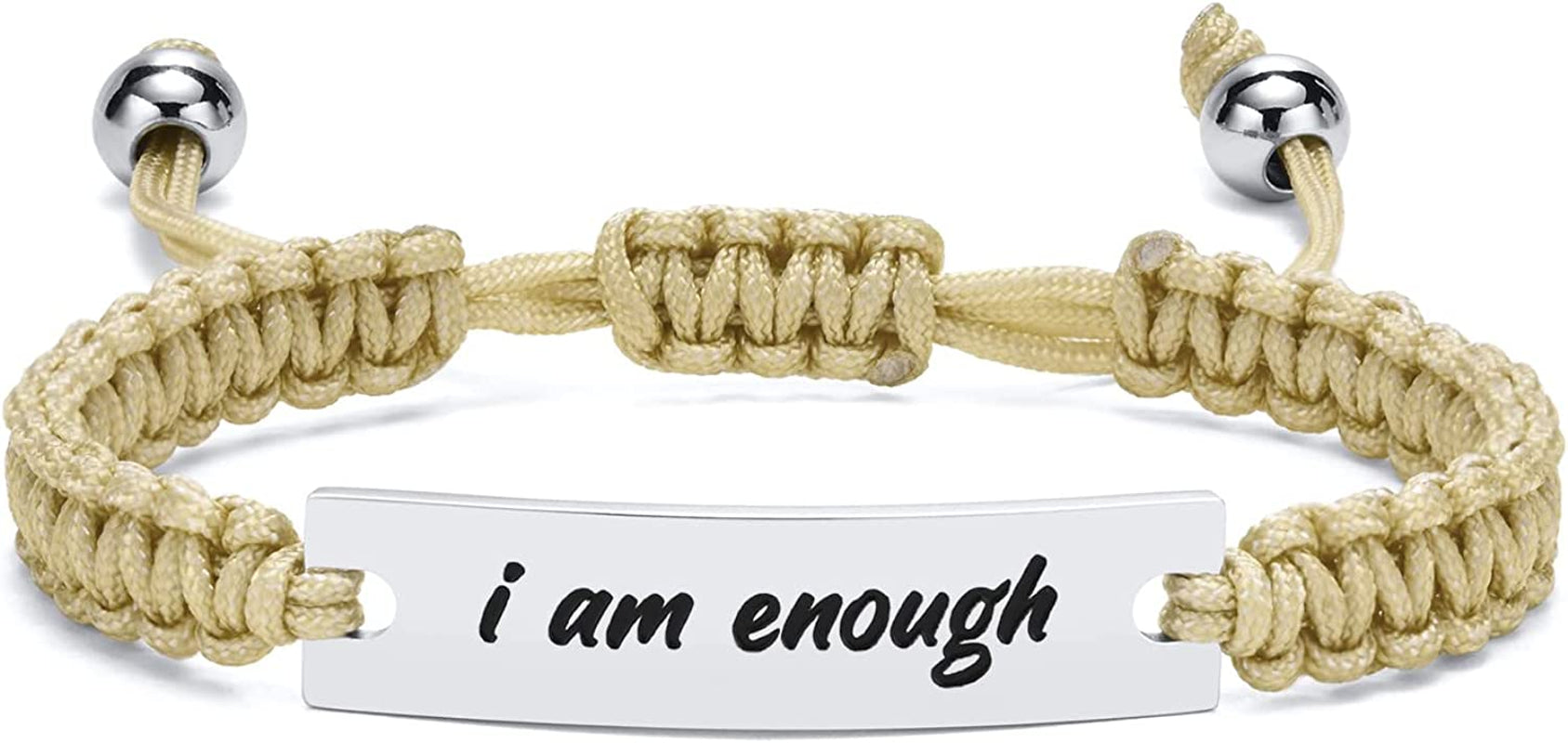 VNOX Personalized Inspirational Bracelet for Women Men - Engarved Handmade Rope Adjustable Bracelet Encouragement Motivational Gift Apparel & Accessories > Jewelry > Bracelets VNOX Jewelry Beige i am enough 