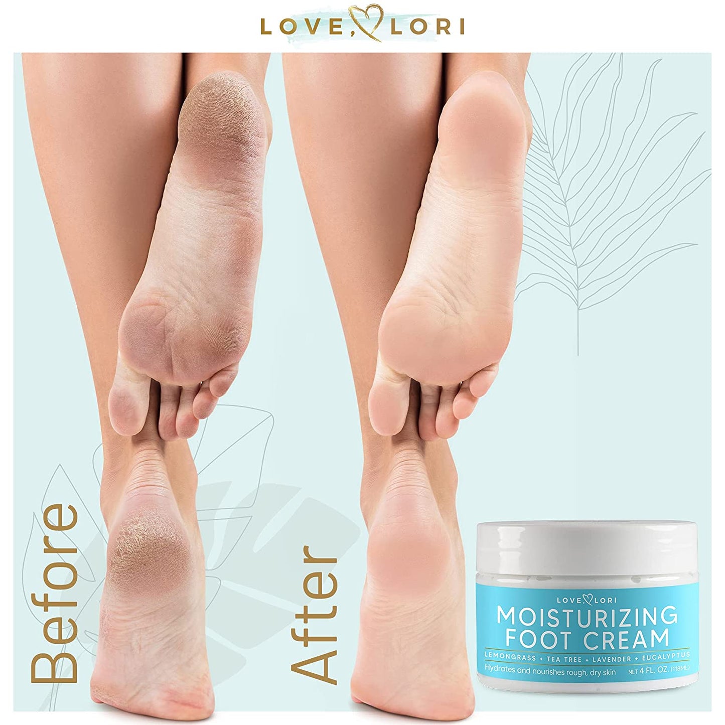 Foot Cream for Dry Cracked Feet 4 Oz. Foot Lotion by Love Lori - Foot Moisturizer & Heel Cream - Foot Repair Cream for Cracked Feet Treatment W/ Tea Tea Oil & Lemongrass - Foot Care for Women Health & Beauty > Personal Care > Foot Care LOVE, LORI   