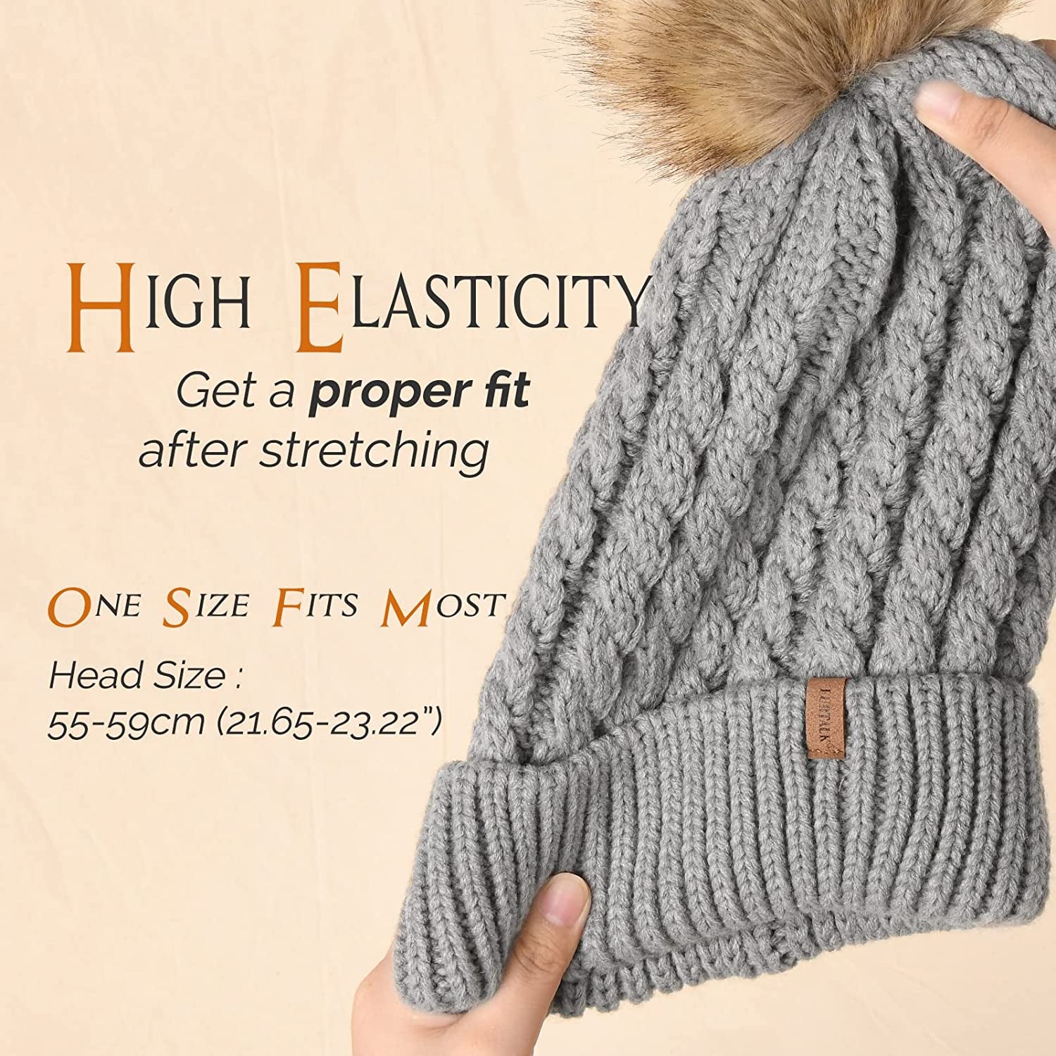 FURTALK Winter Beanie Hat for Women Cotton Lined Faux Fur Pom Pom Hats Womens Warm Thick Knit Skull Cap Apparel & Accessories > Clothing Accessories > Hats KYLIE MAX   