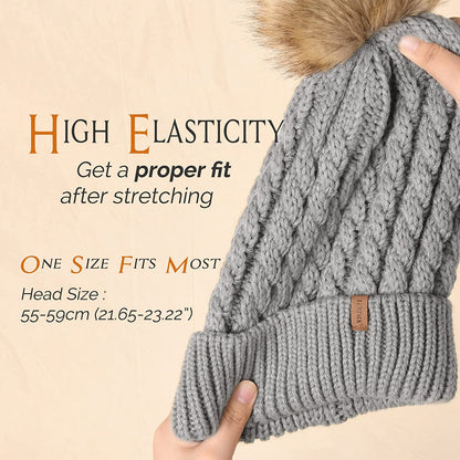 FURTALK Winter Beanie Hat for Women Cotton Lined Faux Fur Pom Pom Hats Womens Warm Thick Knit Skull Cap Apparel & Accessories > Clothing Accessories > Hats KYLIE MAX   