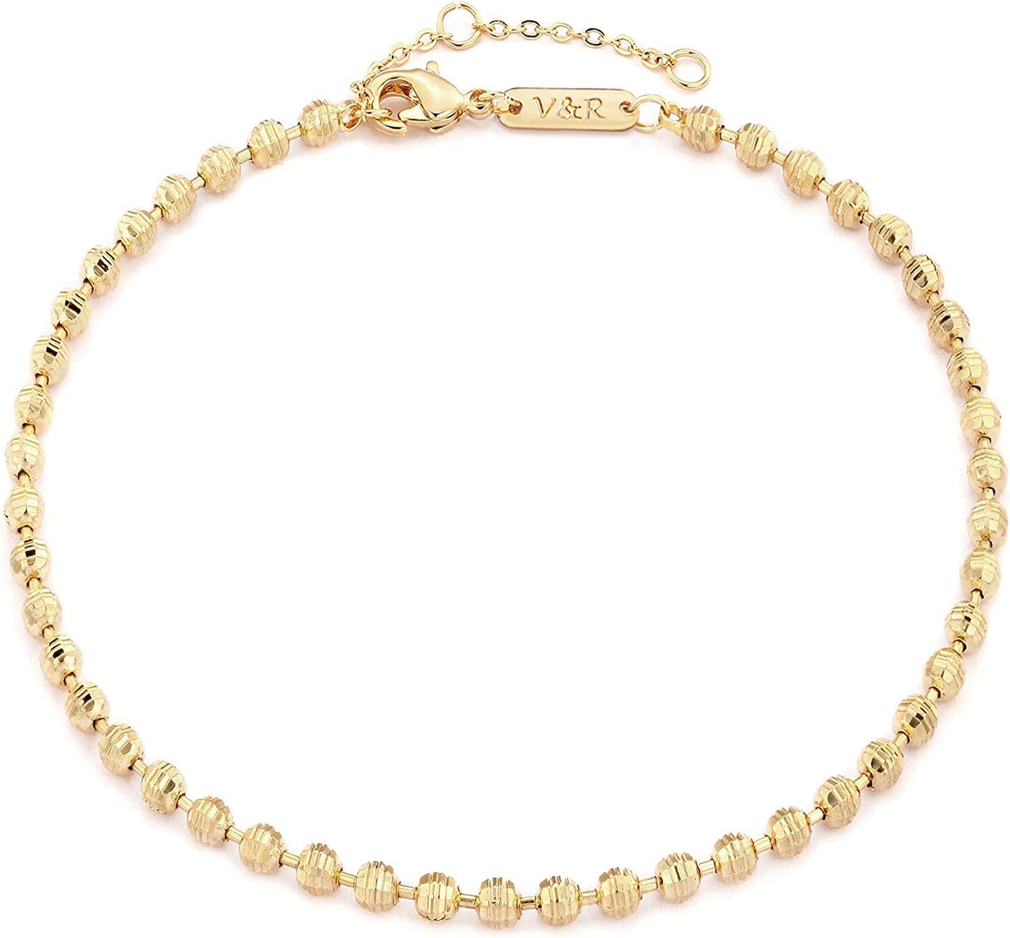 Valloey Rover Women Handmade Dainty Anklet Silver 14K Gold Plated Bead Boho Beach Rhinestone Foot Chain Adjustable Ankle Bracelet for Women Apparel & Accessories > Jewelry > Anklets Valloey Rover Striped Beads  