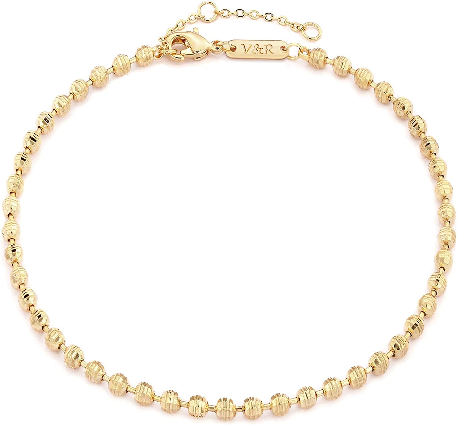 Valloey Rover Women Handmade Dainty Anklet Silver 14K Gold Plated Bead Boho Beach Rhinestone Foot Chain Adjustable Ankle Bracelet for Women Apparel & Accessories > Jewelry > Anklets Valloey Rover Striped Beads  