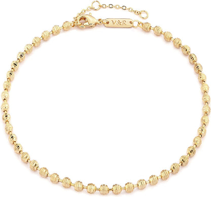 Valloey Rover Women Handmade Dainty Anklet Silver 14K Gold Plated Bead Boho Beach Rhinestone Foot Chain Adjustable Ankle Bracelet for Women Apparel & Accessories > Jewelry > Anklets Valloey Rover Striped Beads  