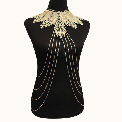Canb Gold Body Chain Necklace Lace Body Harness Layered Crossover Festival Body Jewelry for Women and Girls (Style2) Apparel & Accessories > Jewelry > Body Jewelry CanB Style2  