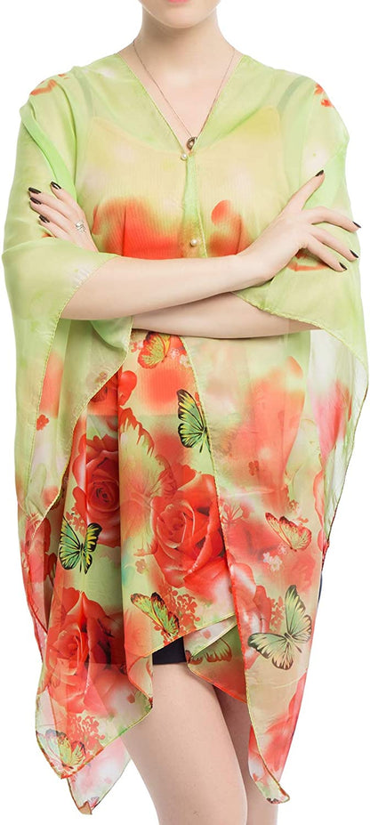 Women'S Chiffon Scarve Shawls Wraps Qunsia Floral Poncho Bikini Cover up Tops Apparel & Accessories > Clothing Accessories > Scarves & Shawls Qunsia   