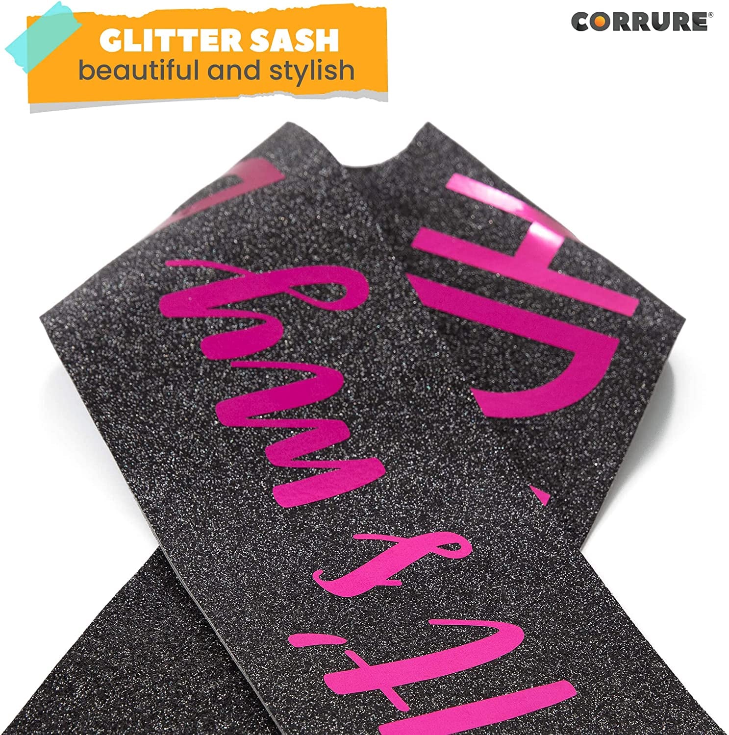 CORRURE 'It'S My Birthday' Sash Glitter with Pink Foil - Black Glitter Happy Birthday Sash for Women - Party Favors Supplies and Decorations for Sweet 16, 18Th 21St 30Th 40Th or Any Bday Party Apparel & Accessories > Clothing Accessories > Sashes CORRURE   