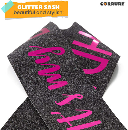 CORRURE 'It'S My Birthday' Sash Glitter with Pink Foil - Black Glitter Happy Birthday Sash for Women - Party Favors Supplies and Decorations for Sweet 16, 18Th 21St 30Th 40Th or Any Bday Party Apparel & Accessories > Clothing Accessories > Sashes CORRURE   