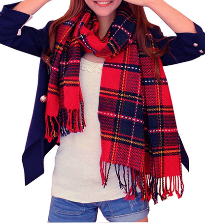 Wander Agio Women'S Fashion Long Shawl Big Grid Winter Warm Lattice Large Scarf Apparel & Accessories > Clothing Accessories > Scarves & Shawls Wander Agio Red Blue  