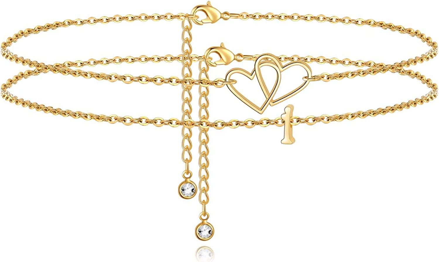 Turandoss Initial Heart Ankle Bracelets for Women, 14K Gold Filled Handmade Layered Initial Anklet Letter Two Heart Ankle Bracelets for Women Girls Beach Jewelry Apparel & Accessories > Jewelry > Anklets Turandoss I  