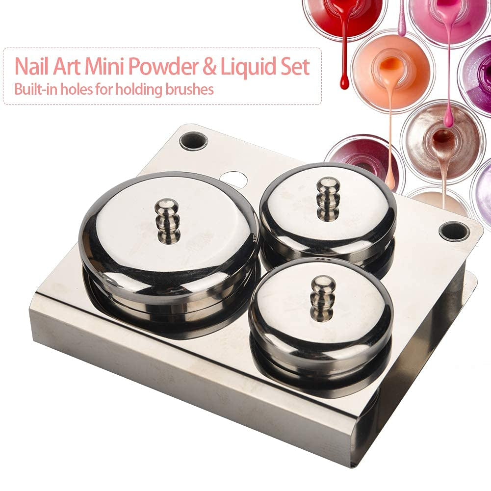 Nail Liquid Container, Mini Stainless Steel Dish Pot Liquid Powder Cup Lid Bowl Nail Art Tools Acrylic Nail Art Equipment Mini Bowl Cup Tray Pot Container Organizer Holder with Lid, 3Pcs Health & Beauty > Personal Care > Cosmetics > Cosmetic Tools > Nail Tools Zerone   