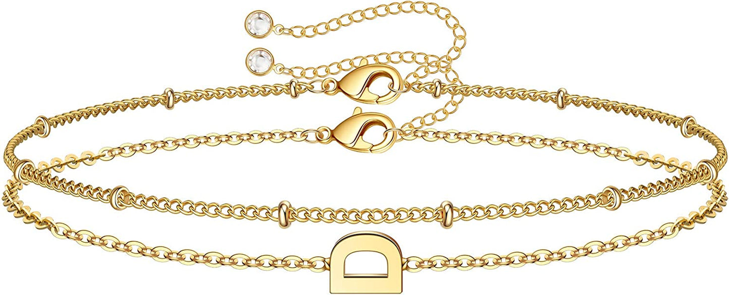 Dainty Gold Initial Bracelets for Women, 14K Gold Plated Dainty Personalized Gold Bracelets Initial Bracelets for Women Teen Girls Jewelry Chain Bracelets for Kids Toddler Little Girls Jewelry Gifts Apparel & Accessories > Jewelry > Bracelets M MOOHAM D  