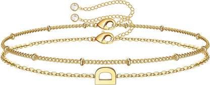 Dainty Gold Initial Bracelets for Women, 14K Gold Plated Dainty Personalized Gold Bracelets Initial Bracelets for Women Teen Girls Jewelry Chain Bracelets for Kids Toddler Little Girls Jewelry Gifts Apparel & Accessories > Jewelry > Bracelets M MOOHAM D  