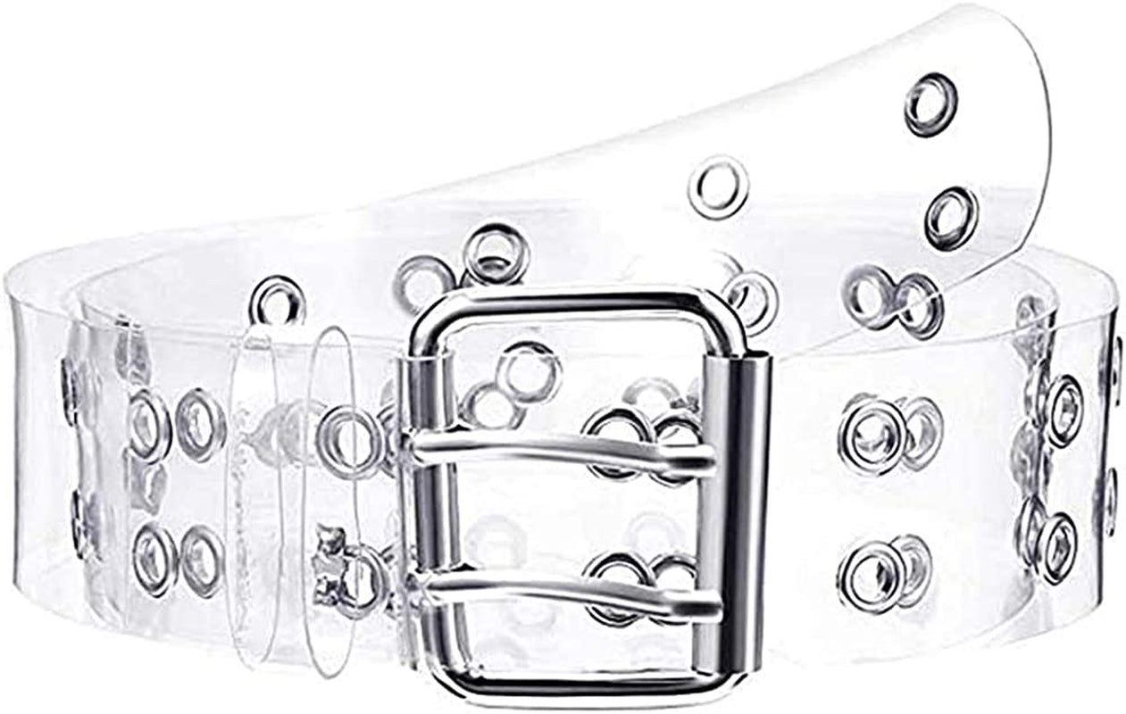 Double Grommet PU Leather Belt for Women/Men Punk Metal Jean Belt Wide 1.5 Inch Apparel & Accessories > Clothing Accessories > Belts XZQTIVE 00 Clear Fit Pants 22-35inch 