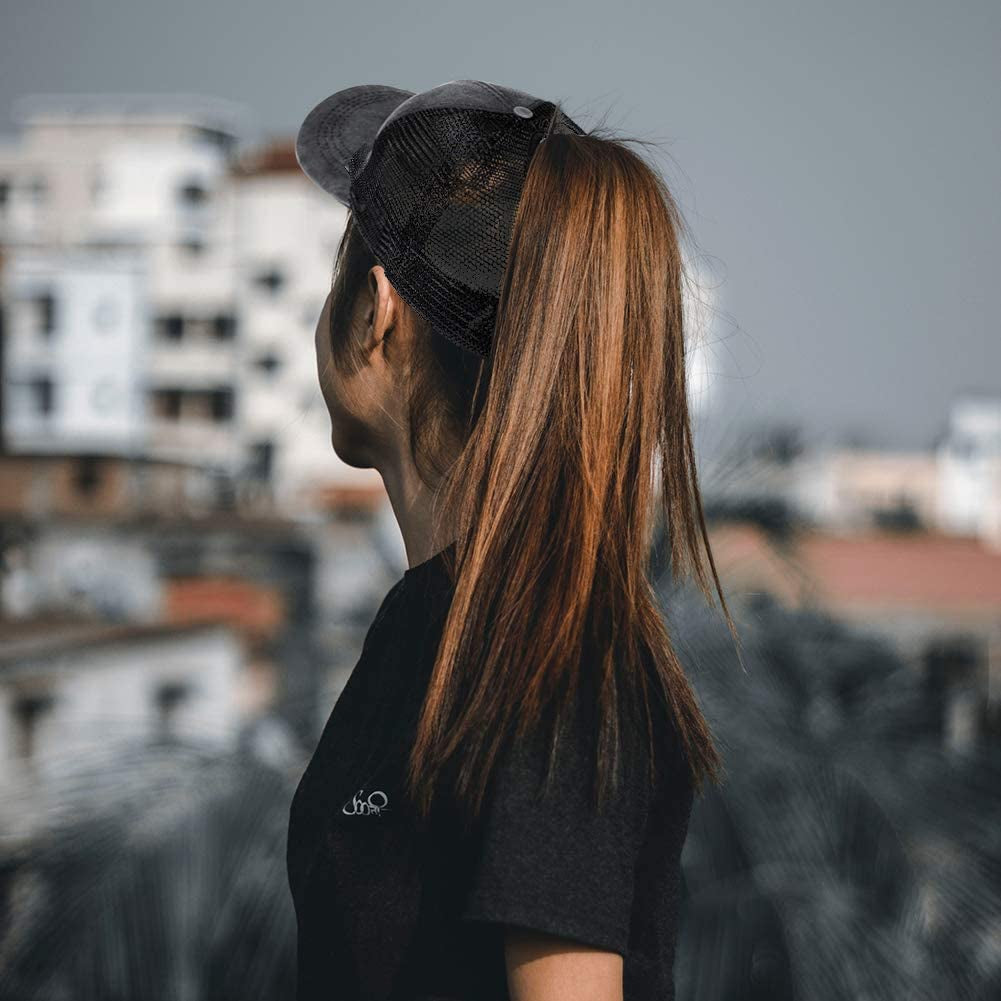 Criss Cross Ponytail Hat Washed Distressed Women Mesh Baseball Caps Messy Bun Ponycaps Apparel & Accessories > Clothing Accessories > Hats Didida   