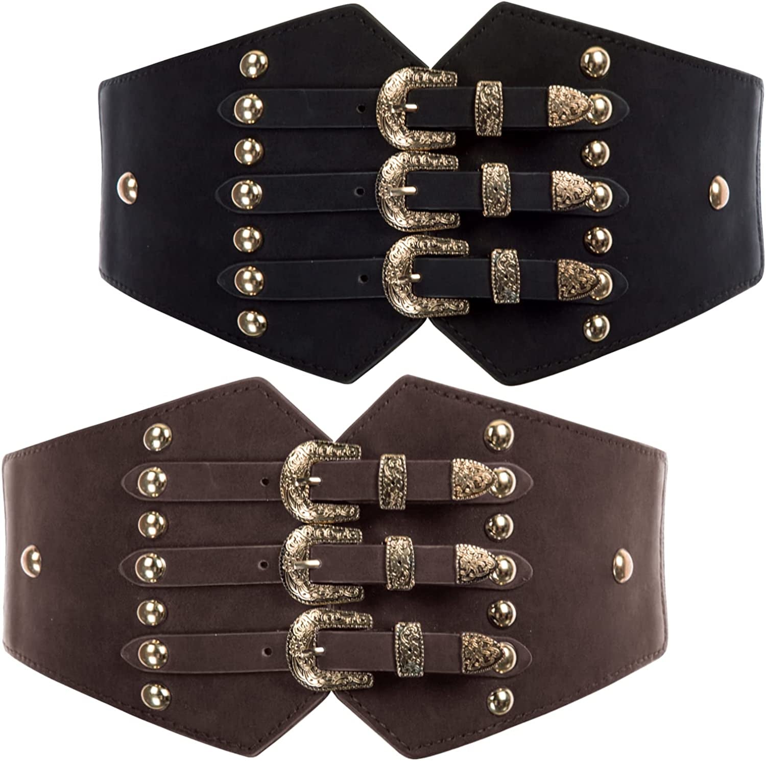SCARLET DARKNESS Vintage Classic Cincher Wide Belt Elastic Leather Waist Belt Apparel & Accessories > Clothing Accessories > Belts Scarlet Darkness 2 Piece-black and Coffee Small 