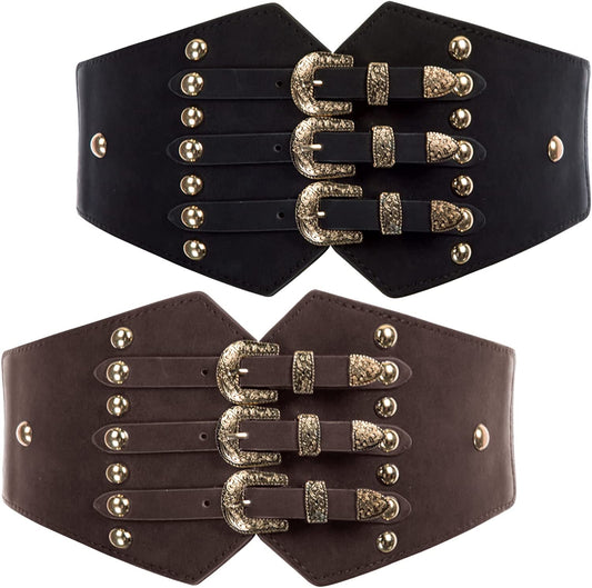 SCARLET DARKNESS Vintage Classic Cincher Wide Belt Elastic Leather Waist Belt Apparel & Accessories > Clothing Accessories > Belts Scarlet Darkness 2 Piece-black and Coffee Small 