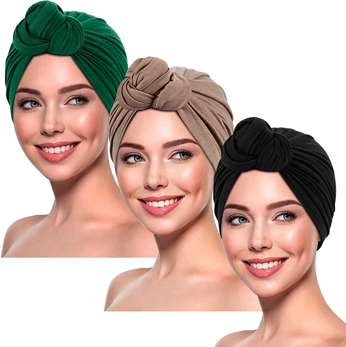 DANMY Women'S Beanie Turban Hats, Indian Hats Headscarves, Beanie Hats for Women,Turban for Women Apparel & Accessories > Clothing Accessories > Headwear DANMY Atrovirens/Khaki/Black  