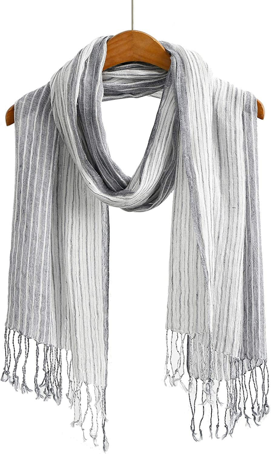 Jeelow Lightweight Summer Scarf Light Shawl Wrap Linen Feel Scarves for Men and Women Apparel & Accessories > Clothing Accessories > Scarves & Shawls Jeelow Black Stripes  
