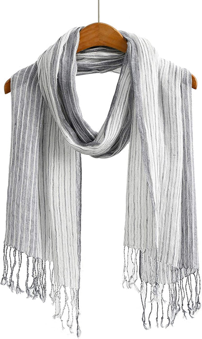 Jeelow Lightweight Summer Scarf Light Shawl Wrap Linen Feel Scarves for Men and Women Apparel & Accessories > Clothing Accessories > Scarves & Shawls Jeelow Black Stripes  