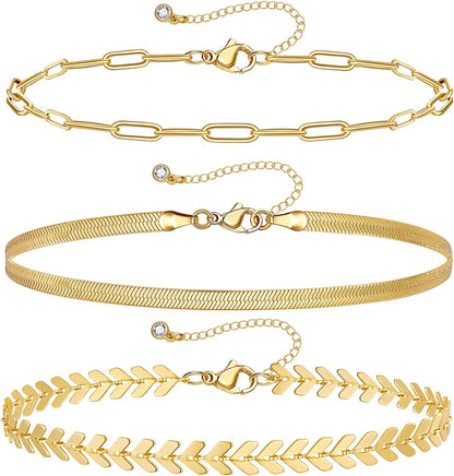 Kissyan Gold Layered Ankle Bracelets for Women, Dainty 14K Gold Plated Layering Anklets Set Adjustable Fashion Cuban Link Snake Tennis Chain Ankles Summer Beach Foot Jewelry Gifts for Women Girls Apparel & Accessories > Jewelry > Anklets KissYan G-Gold  