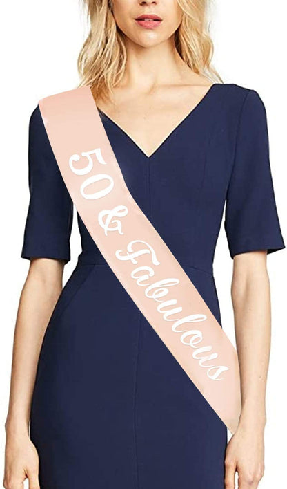 HOWAF Rose Gold 50Th Birthday Sash, 50 and Fabulous Birthday Satin Sash for 50Th Birthday Decorations Women 50 Birthday Gift Party Accessories, One Size Apparel & Accessories > Clothing Accessories > Sashes Sowist   