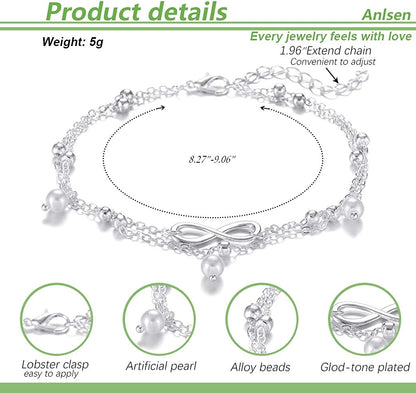 FUNEIA 12/16Pcs Anklets for Women Silver Gold Ankle Bracelets Set Boho Layered Beach Adjustable Chain Anklet Foot Jewelry Apparel & Accessories > Jewelry > Anklets Anlsen   
