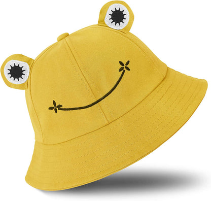 SAOROPEB Frog Hat for Adult Teens, Cute Frog Bucket Hat, Cotton Bucket Hat Funny Hat Fisherman Hat for Men Women Apparel & Accessories > Clothing Accessories > Hats SAOROPEB Yellow  