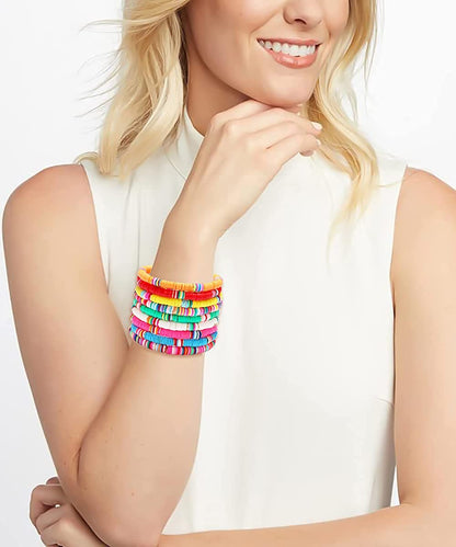 Surfer Heishi Bracelets for Women Stackable Rainbow Vinyl Disc Clay Beaded Stretch Bracelets Elastic Layering Friendship Bracelets Boho Summer Beach Jewelry Apparel & Accessories > Jewelry > Bracelets XOCARTIGE   