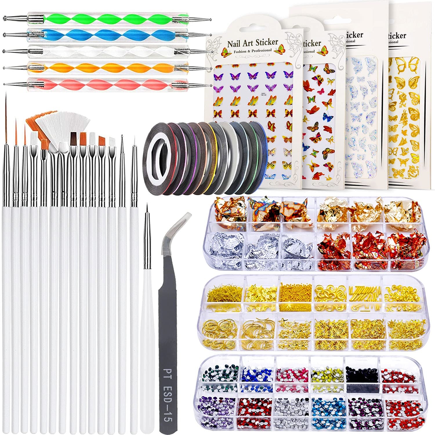 JOYJULY Nail Art Design Tools, 3D Nail Art Decorations Kit with Nail Art Brushes Dotting Tools Holographic Nail Art Stickers Nail Foil Tape Strips and Nails Art Rhinestones and Pick-Up Tweezers Health & Beauty > Personal Care > Cosmetics > Cosmetic Tools > Nail Tools JOYJULY White 28 Piece Set 