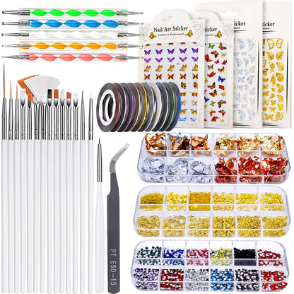 JOYJULY Nail Art Design Tools, 3D Nail Art Decorations Kit with Nail Art Brushes Dotting Tools Holographic Nail Art Stickers Nail Foil Tape Strips and Nails Art Rhinestones and Pick-Up Tweezers Health & Beauty > Personal Care > Cosmetics > Cosmetic Tools > Nail Tools JOYJULY White 28 Piece Set 