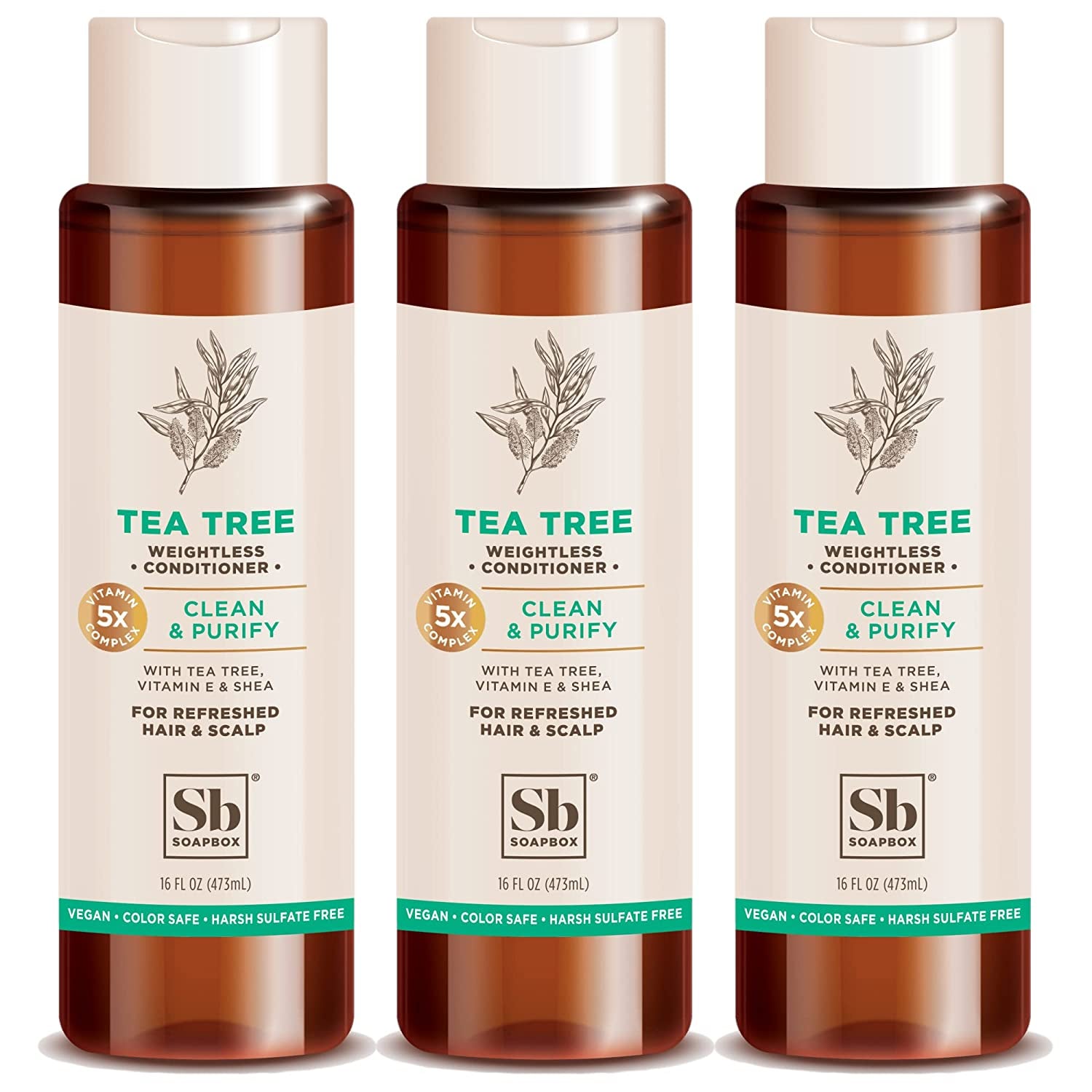 Soapbox Soap Hair Conditioner, Hydrating & Detangling Conditioner W/Vitamin E, Shea Butter & Activated Charcoal- Sulfate, Paraben & Silicone Free Vegan Hair Care for Dry Hair - 16Oz Pack of 3 Health & Beauty > Personal Care > Hair Care Soapbox Tea Tree with Shea Butter 3 Count 