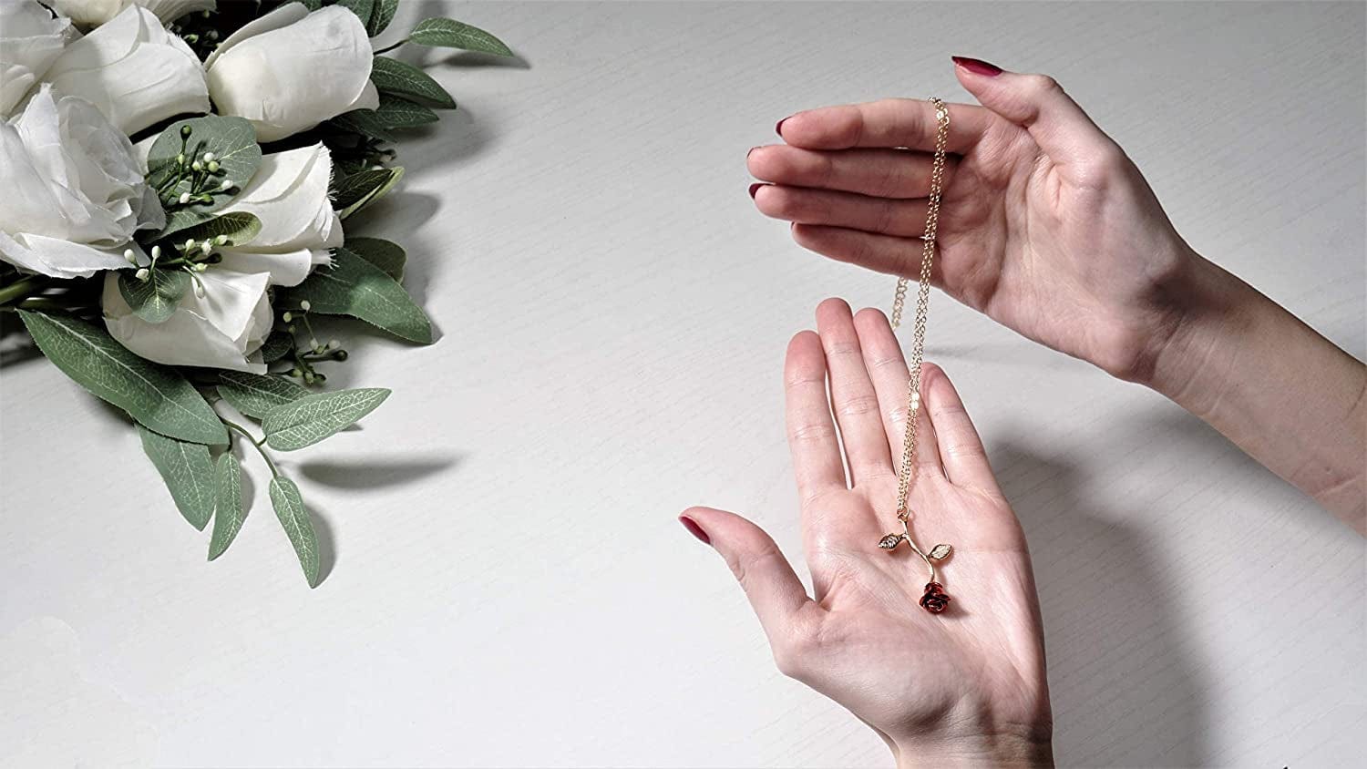 18K Gold and Silver Necklaces Women Personalized Long Necklaces for Women Gold Necklace Rose Pendant Flower Jewelry for Girl Teen Women Wife Girlfriend Friends Gift Original by