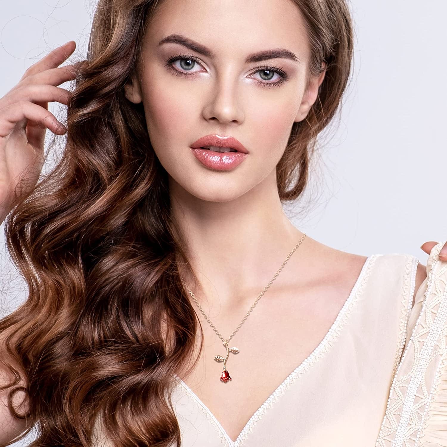 18K Gold and Silver Necklaces Women Personalized Long Necklaces for Women Gold Necklace Rose Pendant Flower Jewelry for Girl Teen Women Wife Girlfriend Friends Gift Original by